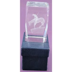 Native American 3D Paperweight Laser Etched Clear Crystal Glass Cube Chief